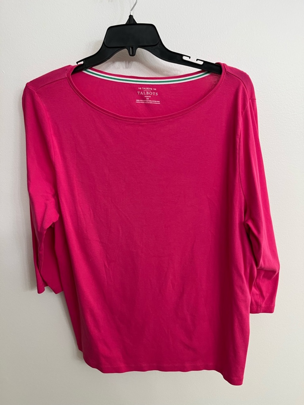 EUC Talbots 3X Vibrant Pink Three-Quarter Sleeve Tee 100% Cotton